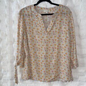 NWOT Cynthia Rowley Yellow & Orange Floral Tie 3/4 Sleeve Blouse XL